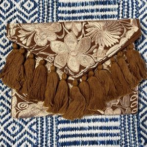 Brown Embroidered Clutch